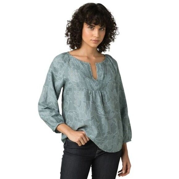 New! Prana Leonardo Peasant V Neck Woven Gauze Tencel Oversized Top Blouse - Picture 2 of 11